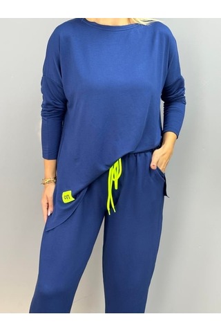 Bhrwear Kadın Uzun Kollu Arma Detaylı Iki Iplik Viskon Ikili Takım Renkli