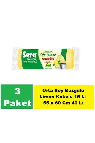 Sera Çöp Torbası Büzgülü Limon Orta Boy 55 X 60 Cm 3 X 15 Li