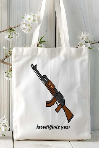 Art Hediye Ak-47 Kalaşnikof Baskılı Bez Çanta Kişiye Özel Model 5 Çok Renkli