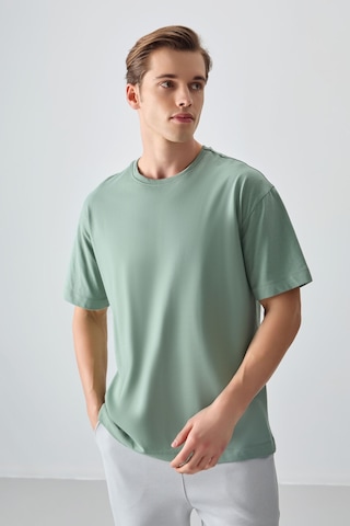 Açık Yeşil %100 Pamuk Kalın Yumuşak Dokulu Oversize Fit Basic Erkek T-shirt - 88353 Camel
