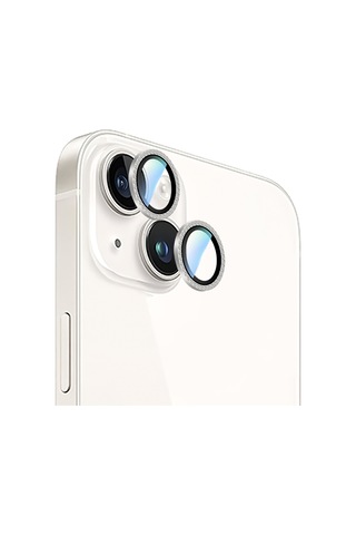 Apple Uyumlu iPhone 15 Plus Caseworld Alloy Sparkling Diamond Serisi Taşlı Lens Koruyucu Gümüş