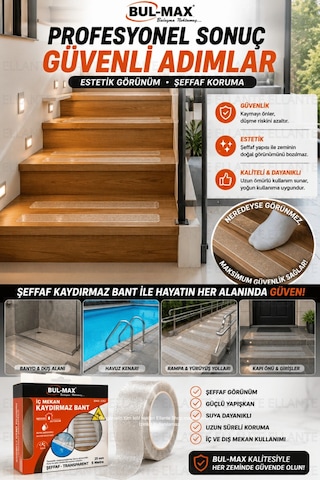 Şeffaf Kaydırmaz Bant 25 Mm X 5 Metre Kendinden Yapışkanlı Merdiven Banyo Havuz Kaydırmaz Güvenlik B
