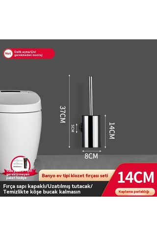 Sabitleme Kayışlı 304 Paslanmaz Çelik Tuvalet Fırçası Siyah 14 Cm Gümüş