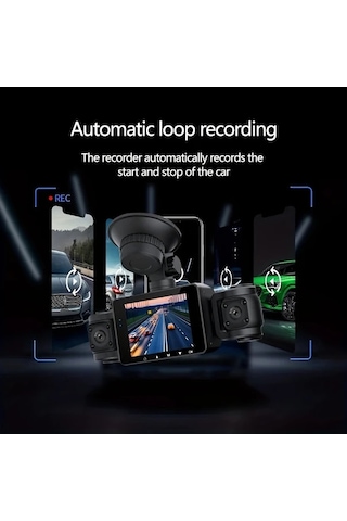 Xuweiwei Gyıoeupt 3 Kanallı Tachograph Black 3 Camera No Card Ön Lens 1080p Sol Sağ Lens 480p Gece Görüş Hdr G Sensor Geniş Açı Araç Kamerası