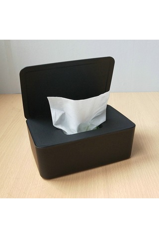 Ximistore9 Evde Kullanıma Uygun Toz Koruma Kapaklı Islak Mendil Kutusu, Masüstü Maske Ve Mendil Saklama Kutusu Siyah Siyah