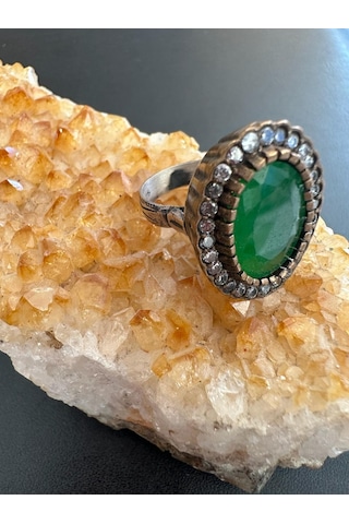 Aysesa Zümrüt Ve Zirkon Doğal Taşlı Kadın Gümüş Yüzük 925 Ayar 9.65 Gram