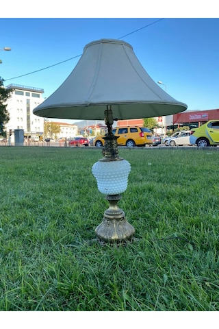 Beyaz Porselen Gövde Antika Abajur 80 CM