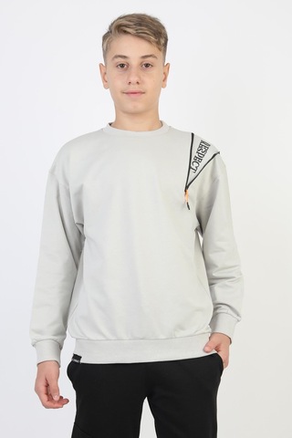 Fermuarlı Respect Baskılı Gri Erkek Çocuk Sweatshirt-90815 Gri