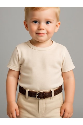Nanica Kids Erkek Bebek Kemerli Cepli Keten Pantolon-16009 Krem