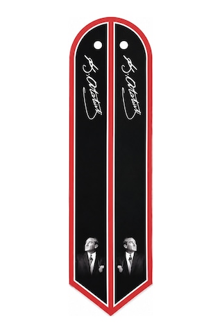 Tarzını Seç Atatürk Siyah Kırmızı Şeritli Atatürk Fotograflı Ve İmzalı 85x25cm Kravat / Eşarp / Fular
