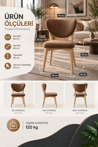 4'lü Mutfak Salon Sandalyesi Modern Kahve Kumaş Elma Sandalye Kahverengi