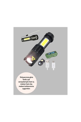 Astraltech 4 Modlu Usb Şarjlı Led El Feneri Kamp Ve Outdoor Çok Renkli