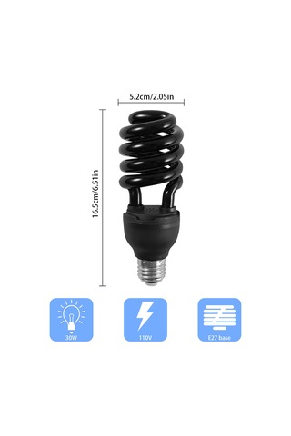 Vkemall 20w Sarmal Siyah Işık Ampülü 365nm - E27, 110v - Haşhaşlıca & Zararlı Avcısı, Partiler İçin Uygun - 1 Adet