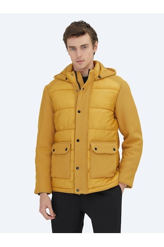 Kip Sarı Regular Fit Kapüşonlu Casual Dokuma Mont Sarı
