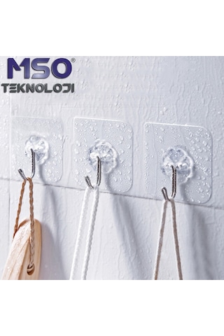 MSO 5 Adet Süper Güçlü Pratik Paslanmaz Kanca Askı Şeffaf