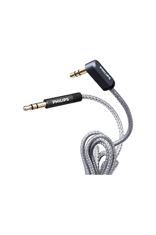 Philips Swr2114f/93 1 Metre 3.5mm Stereo Aux Ses Kablosu 90 Derece L Tipi Açılı Örgülü Zırhlı