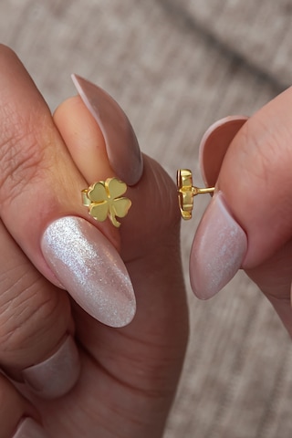 Nereze 925 Ayar Gümüş Minimal Gold Kaplama Yonca Küpe