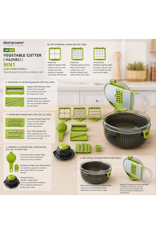 Vegetable Cutter Hazneli 9ın1 Çok Fonksiyonlu Sebze Dilimleyici - Kesici - Doğrayıcı Seti Dp-901 Çok Renkli