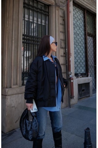 Cepli Bomber Ceket Mont - Siyah Siyah