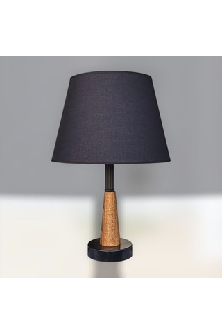 Legna Abajur Siyah Şapkalı Doğal Ahşap Gövdeli