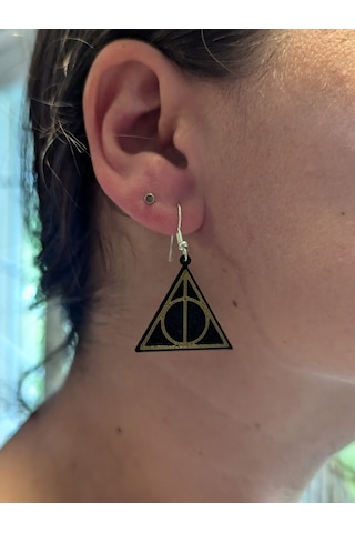 Harry Potter Temalı 3'lü Küpe Seti - Ölüm Yadigarları Ve Seçmen Şapka Tasarımlı Aksesuar Siyah