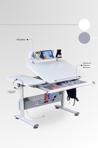 Vega Standart Yükseklik Ve Eğim Ayarlı, Çekmeceli Modern Bilgisayar, Ofis Ve Çalışma Masası Gri Gri