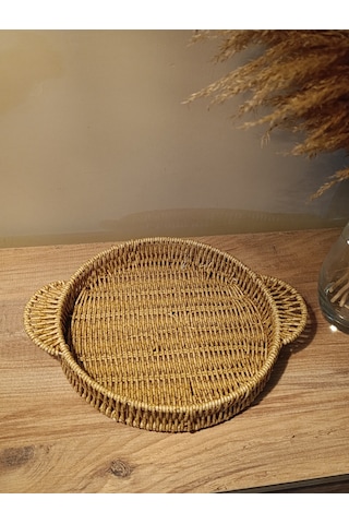 Hasır Rattan Sunum Tepsi Küçük Boy Organizer Yuvarlak Diğer