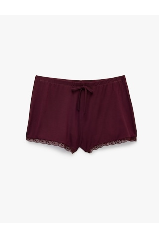 Koton Dantel Detaylı Rahat Kalıp Şort Viskon Pijama Altı Bordo 7wlk80007mk