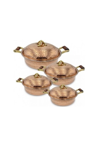 Bakır Kapaklı Pilav Tavası 4'lü Set Bakır