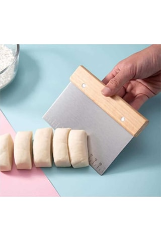 Hamur Spatula Kazıyıcı Şekillendirici Kesici Paslanmaz Çelik Kare 15 Cm Bambu Saplı Çelik Kahverengi Diğer