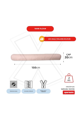 Xpermate Sarılma Yastığı Bacak Arası Yastığı Silindir 150cm Pembe