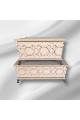 Ahşap- Ham Mdf- Desenli-takı-makyaj-çok Amaçlı- Ayaklı- 2li Kutu