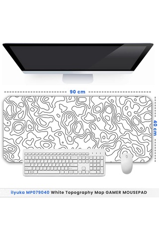 White Topography Map İlyuka Mp079040 Xxl Gaming Mouse Pad 90x40cm