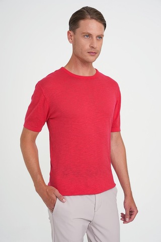 Efor Comfort Fit Bisiklet Yaka Kısa Kol Spor Mercan Triko Tr 881 Mercan