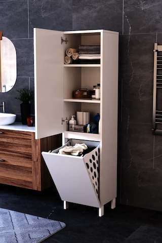 Df03110 Çamaşır Sepetli Çok Amaçlı Banyo Dolabı Kapaklı Raflı Kirli Çamaşır Düzenleme Dolabı Beyaz