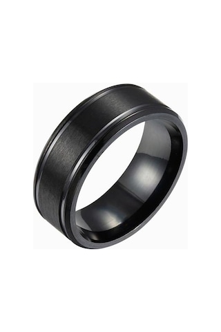 Erkek Paslanmaz Çelik 8mm Geniş Mat Çift Eğimli Basit Yüzük Takı Hediyeleri Arı Siyah
