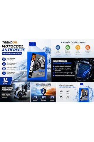 TRENDOİL Motocool Motosiklet Antifrizi 1 Litre Motor Soğutma Sıvısı Mavi