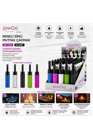 Jowoo Jw-1531 Mutfak Ocak Çakmağı - Renkli Simli Doldurulabilir- 30'li Paket Diğer