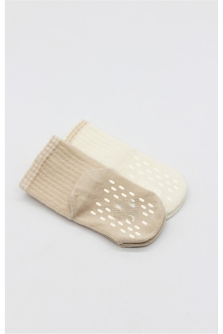 Erturkstore Çemberli Basic Penye Kaymaz Soket Çorap 2li 10146 Bej Çok Renkli