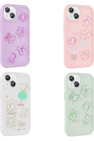 Apple Uyumlu iPhone 13 Kılıf Kabartma Figürlü Parlak Zore Toys Silikon Kapak