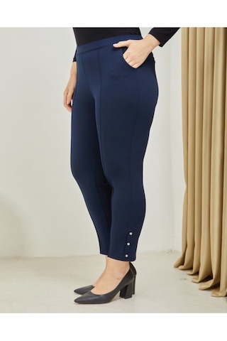 Scuba Yanlardan Cepli Önü Dikişli Paçası Çakmalı Beli Lastikli Büyük Beden Pantolon Lacivert