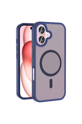 Mobilteam Apple iPhone Uyumlu 16 Kılıf Magsafe Şarj Özellikli Mat Arka Yüzey Sio Kapak-lacivert Lacivert