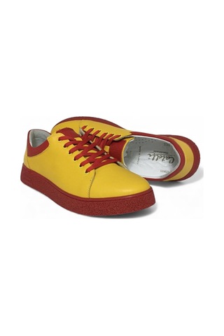 Catelli %100 Deri Ortopedik Erkek Rahat Günlük Sneaker Mevsimlik Taraftar Ayakkabı 40-44 Sarı Kırmızı