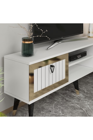 LİDYA TV STAND BEYAZ-ALTIN