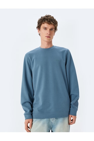 Koton Bisiklet Yaka Basic Pamuk Karışımlı Minimal Baskılı Sweatshirt Mavi 5sam70004mk Mavi