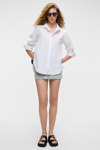DELFINO Kadın Oversize %100 Organik Pamuk Uzun Kollu İnce Uzun Beyaz Gömlek