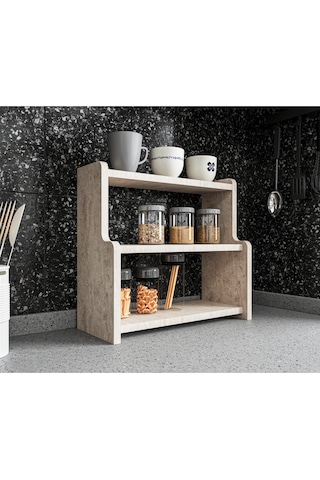 Alpa Ev Mobilya 3 Katlı Tezgah Üstü Mutfak Rafı, Baharatlık Ve Çok Amaçlı Organizer Traverten