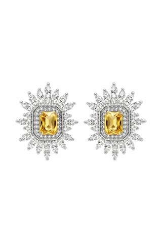 Éclat Collection Citrine Çelik Sarı Taşlı Zirkon Abiye Küpe Gümüş Gümüş
