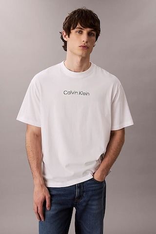 Calvin Klein Erkek Regular Fit Yazı Baskılı Pamuklu T-shirt - Beyaz 4114632