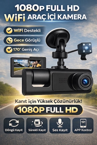 Full Hd Wifi Araç İçi Kamera 170 Geniş Açı Gece Görüşlü Dash Cam Park Modu Döngü Kayıt